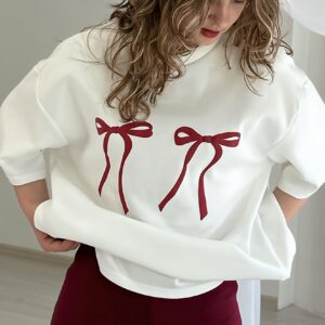 Loose Bow Print Fashion T?shirt
