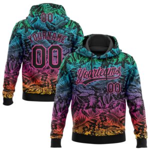 Custom Stitched Black Pink 3D Tropical Hawaii Palm Leaves Sports Pullover Sweatshirt Hoodie