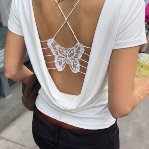 Solid Color Bow Tie Backless T?shirt
