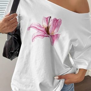 Lily Print Asym Off?Shoulder T?shirt