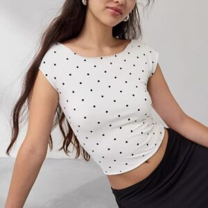 Cropped Fitted Retro Polka Dot T?shirt