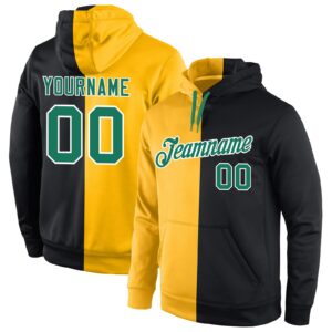 Custom Stitched Gold Kelly Green-Black Split Fashion Sports Pullover Sweatshirt Hoodie